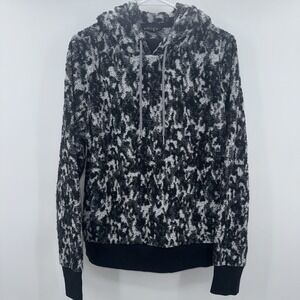 Athleta Womens Tugga Sherpa Gray Black Camo Fuzzy Fleece Full Zip Jacket Size M